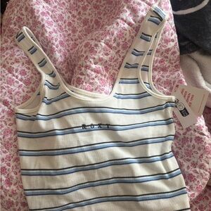 Roxy White and Blue Striped Top